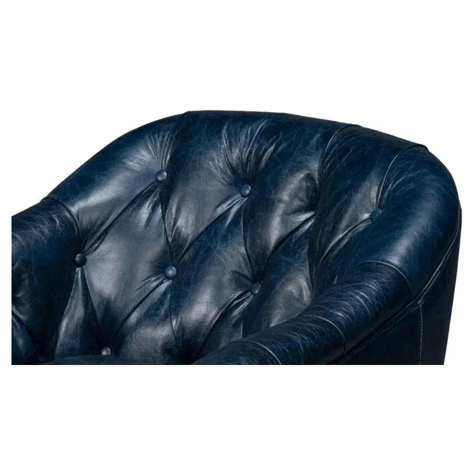 Coolidge Leather Blue Swivel Arm Chair - LOOMLAN - Sarreid - Club Chairs
