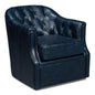 Coolidge Leather Blue Swivel Arm Chair - LOOMLAN - Sarreid - Club Chairs