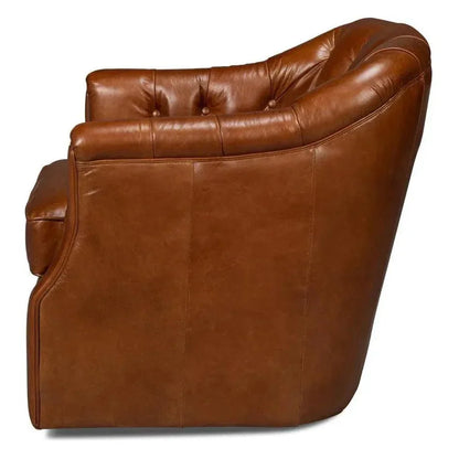 Coolidge Leather Brown Swivel Arm Chair - LOOMLAN - Sarreid - Club Chairs