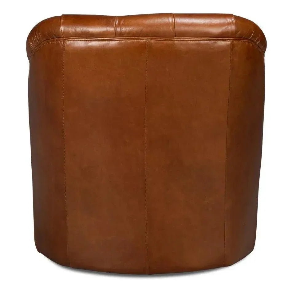 Coolidge Leather Brown Swivel Arm Chair - LOOMLAN - Sarreid - Club Chairs
