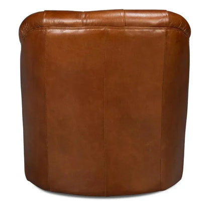Coolidge Leather Brown Swivel Arm Chair - LOOMLAN - Sarreid - Club Chairs