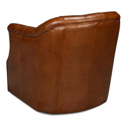 Coolidge Leather Brown Swivel Arm Chair - LOOMLAN - Sarreid - Club Chairs