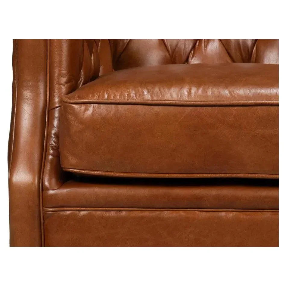 Coolidge Leather Brown Swivel Arm Chair - LOOMLAN - Sarreid - Club Chairs
