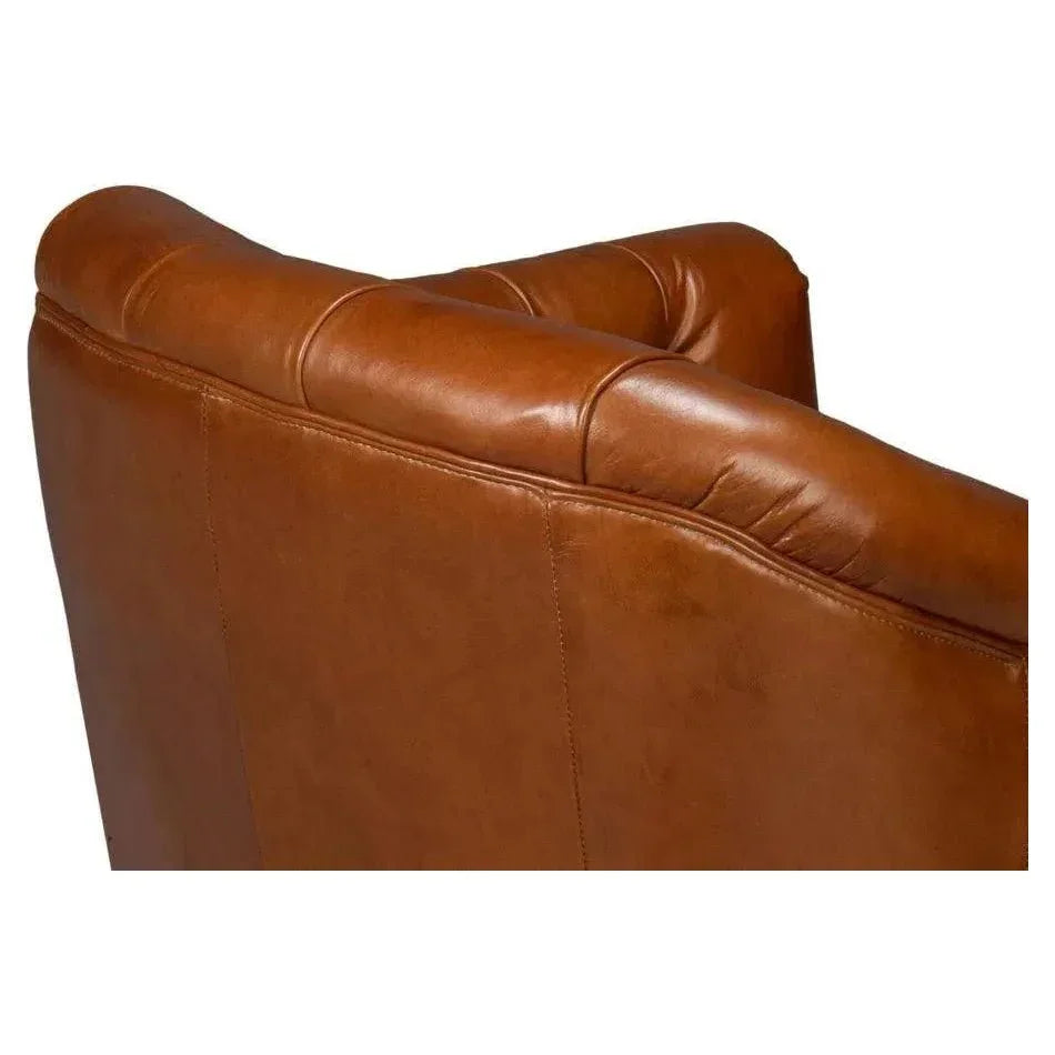 Coolidge Leather Brown Swivel Arm Chair - LOOMLAN - Sarreid - Club Chairs