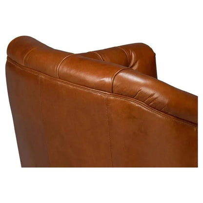 Coolidge Leather Brown Swivel Arm Chair - LOOMLAN - Sarreid - Club Chairs