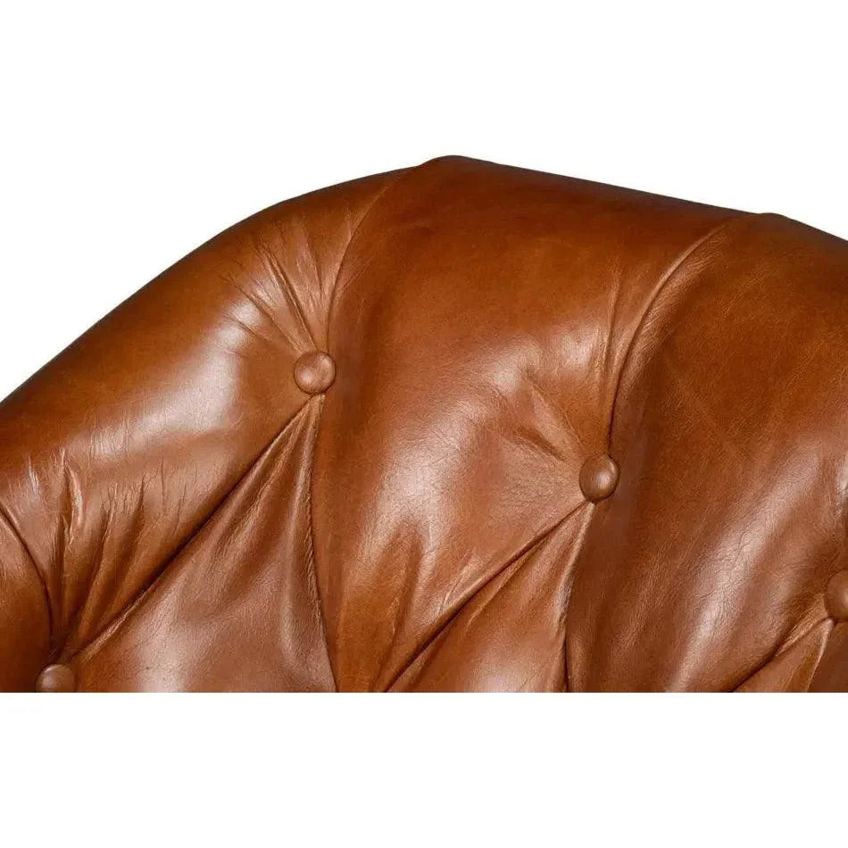 Coolidge Leather Brown Swivel Arm Chair - LOOMLAN - Sarreid - Club Chairs