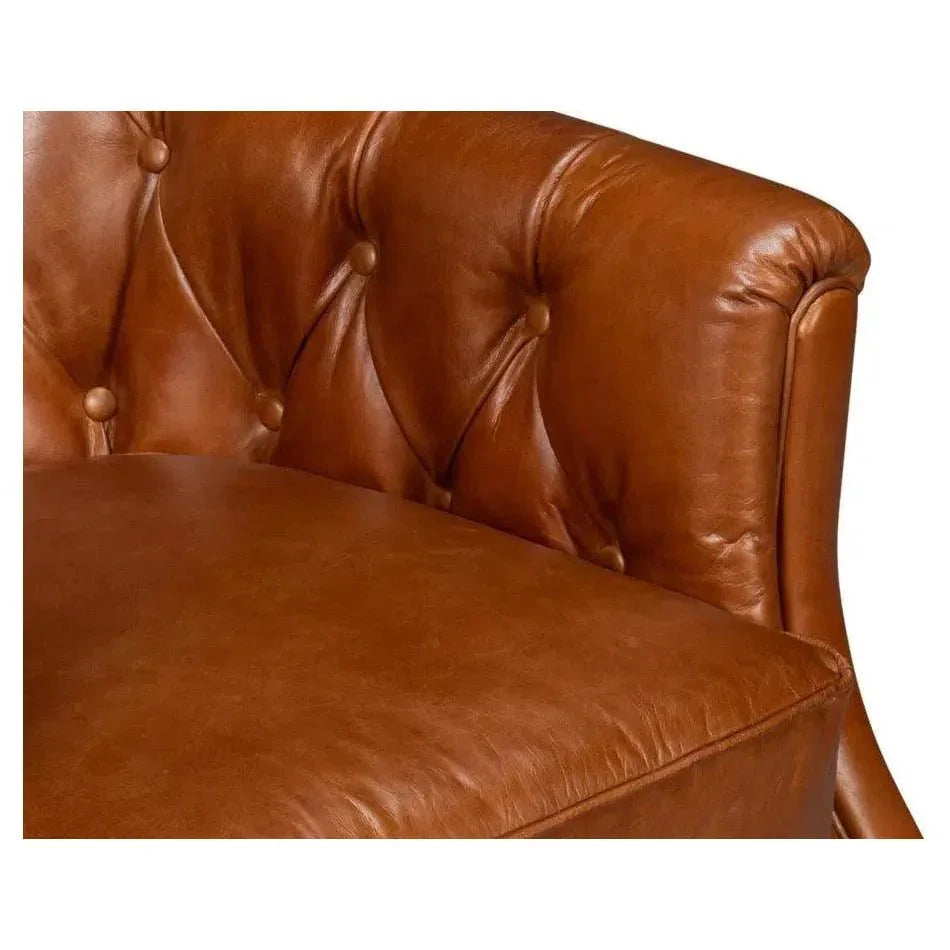 Coolidge Leather Brown Swivel Arm Chair - LOOMLAN - Sarreid - Club Chairs