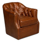 Coolidge Leather Brown Swivel Arm Chair - LOOMLAN - Sarreid - Club Chairs