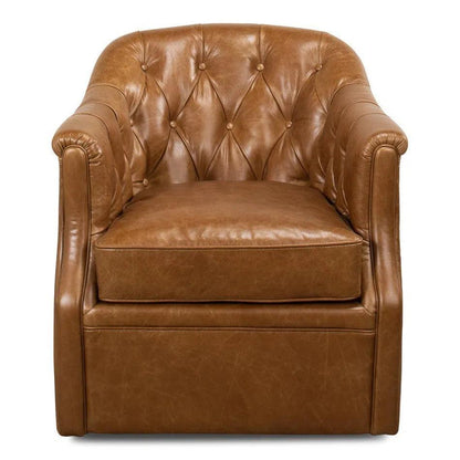 Coolidge Leather Swivel Club Chair Cuba Brown - LOOMLAN - Sarreid - Club Chairs