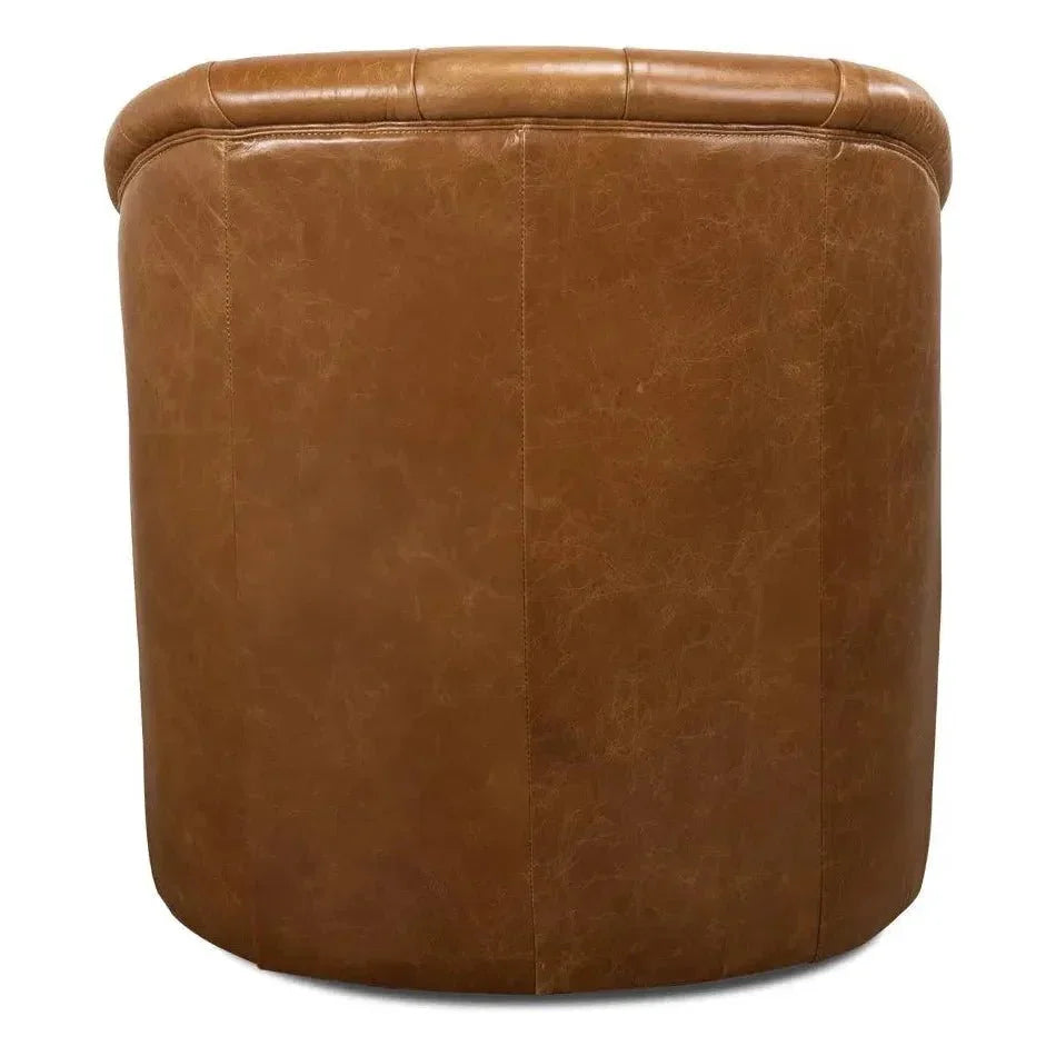 Coolidge Leather Swivel Club Chair Cuba Brown - LOOMLAN - Sarreid - Club Chairs