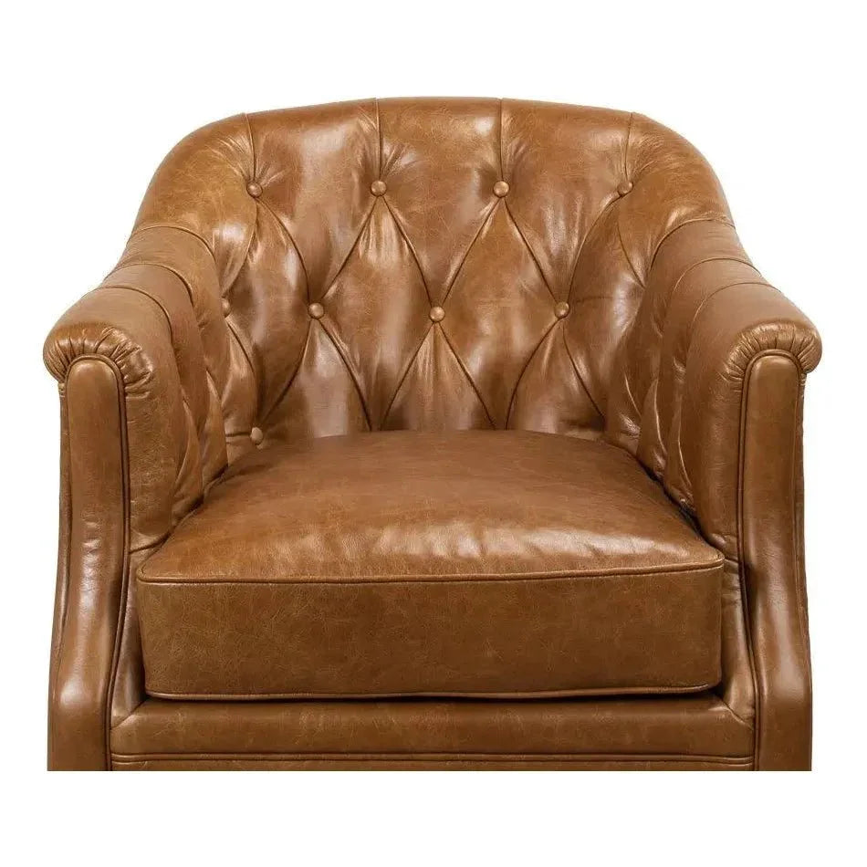 Coolidge Leather Swivel Club Chair Cuba Brown - LOOMLAN - Sarreid - Club Chairs