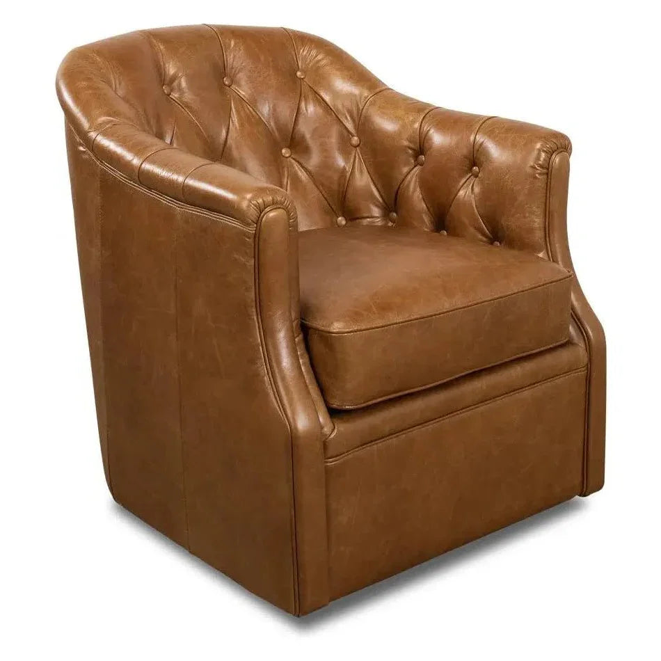 Coolidge Leather Swivel Club Chair Cuba Brown - LOOMLAN - Sarreid - Club Chairs