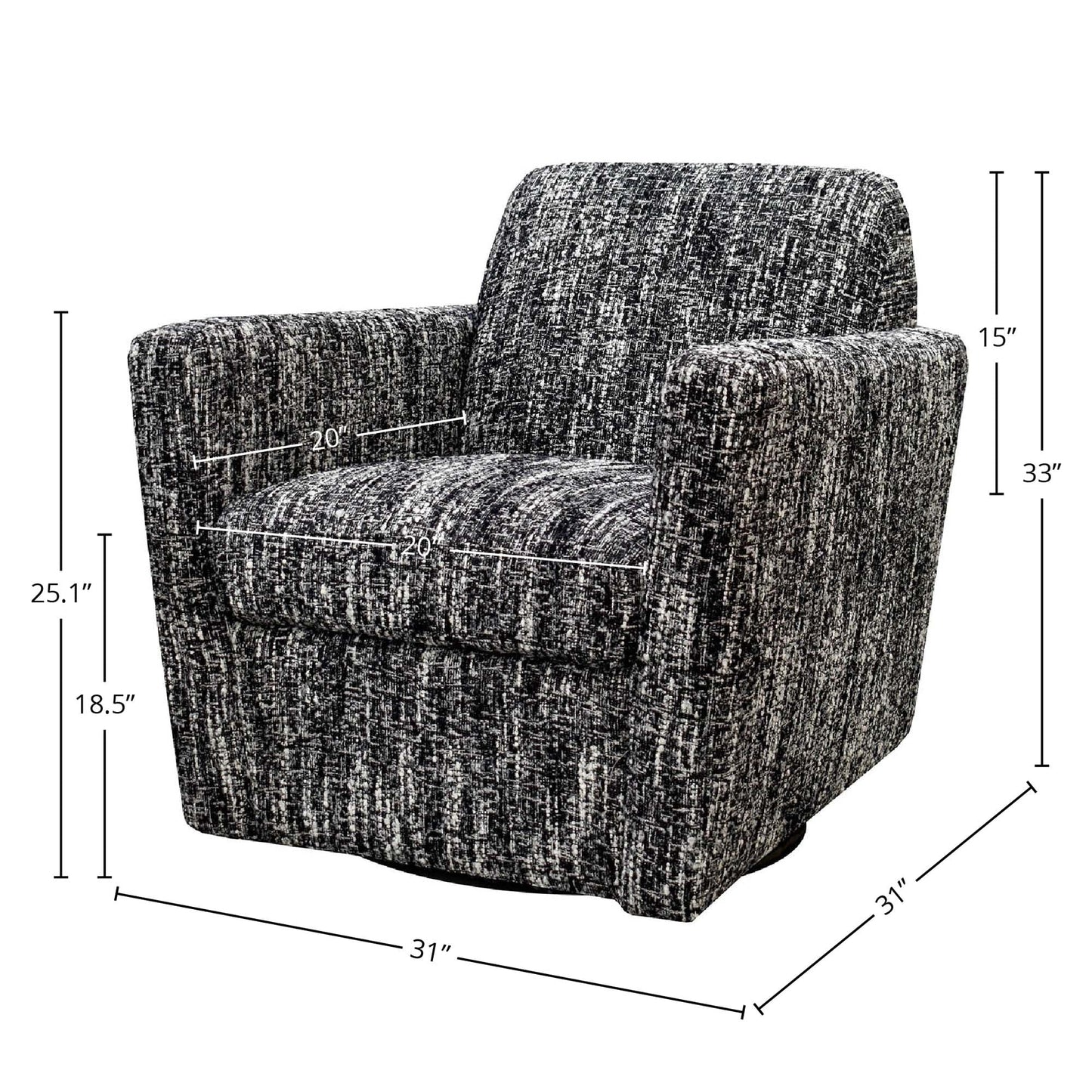 Cooper Black Fabric Swivel Club Chair