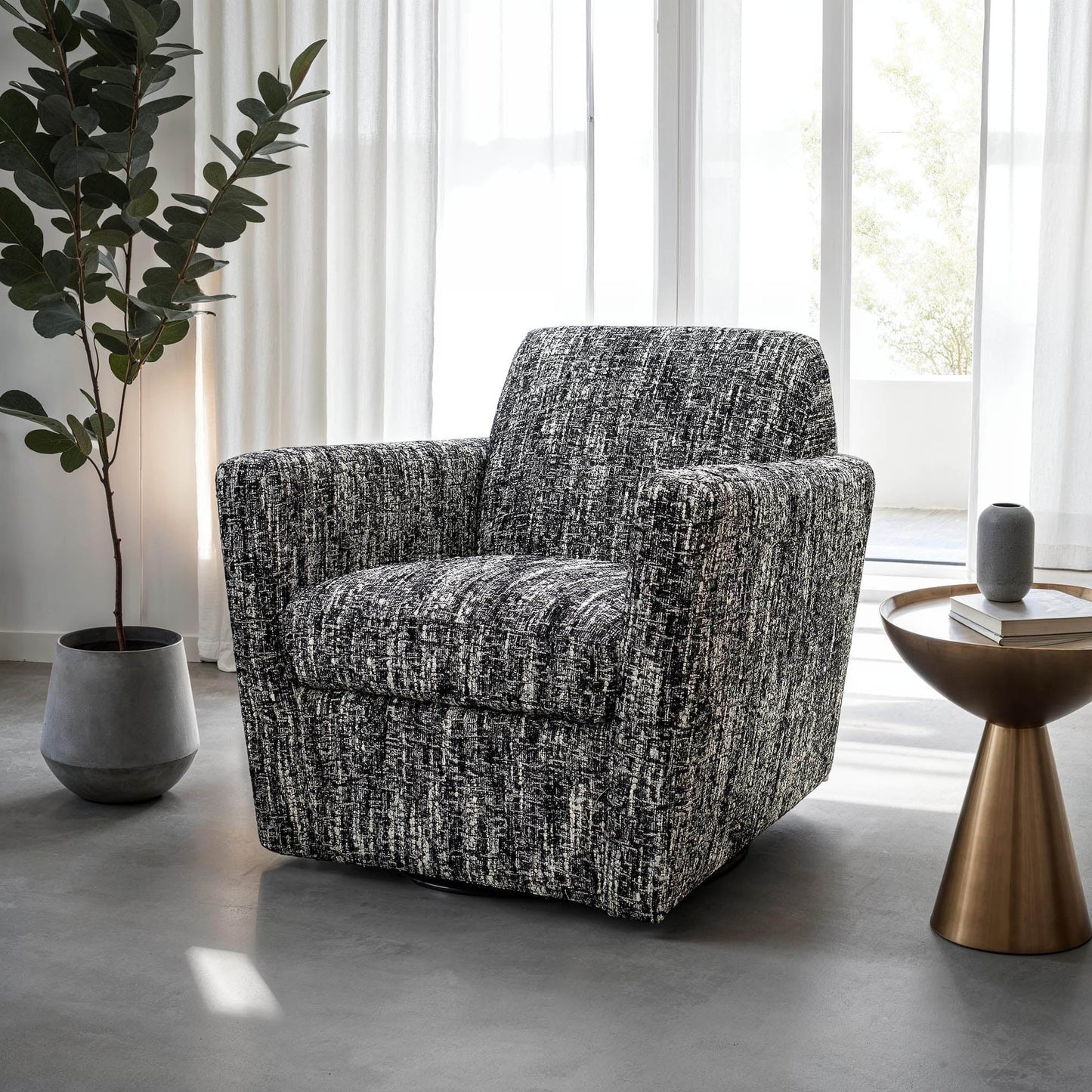 Cooper Black Fabric Swivel Club Chair