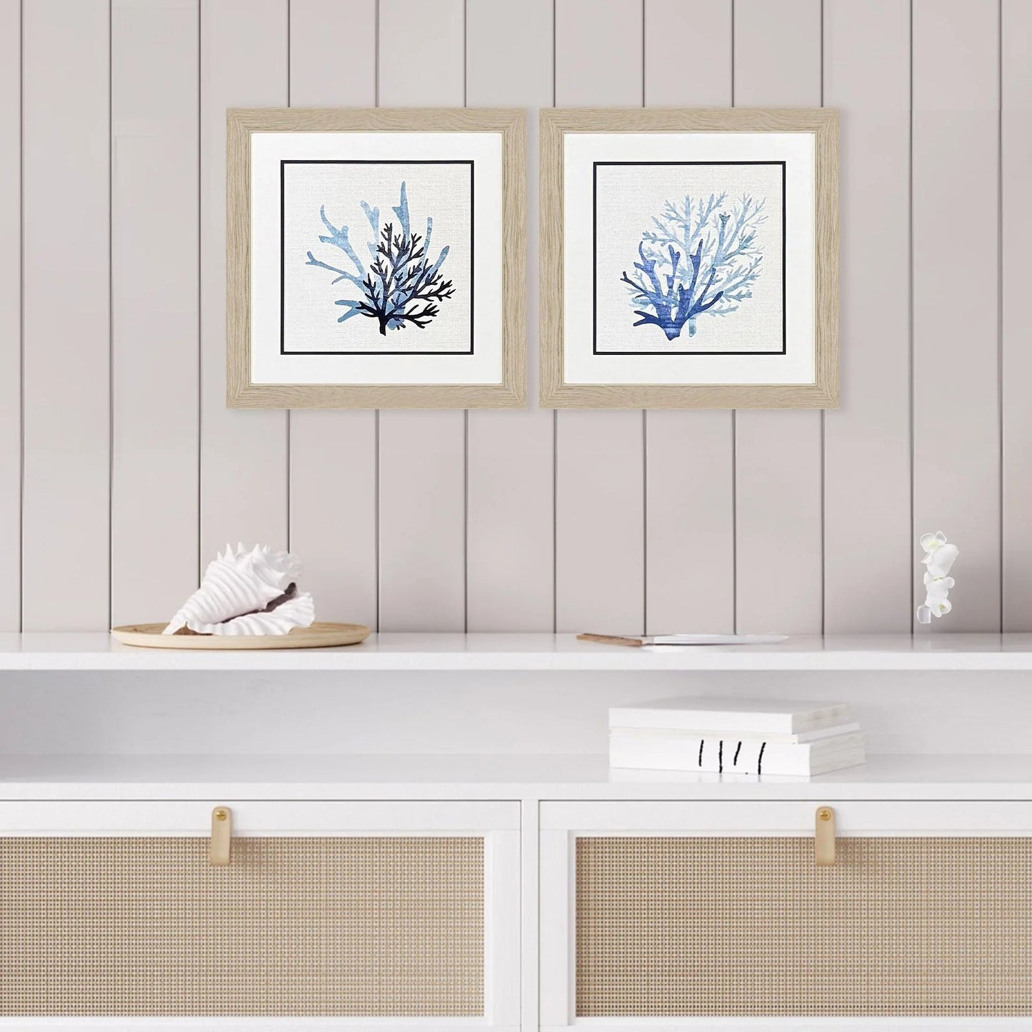 Coral Shades Blue Framed Wall Art 2PC