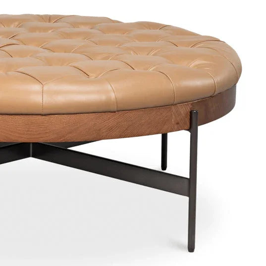 Corbet Tufted Leather Cocktail Ottoman - LOOMLAN - Sarreid - Ottomans