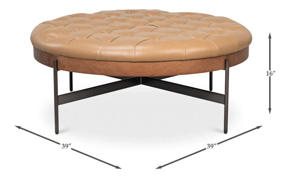 Corbet Tufted Leather Cocktail Ottoman - LOOMLAN - Sarreid - Ottomans