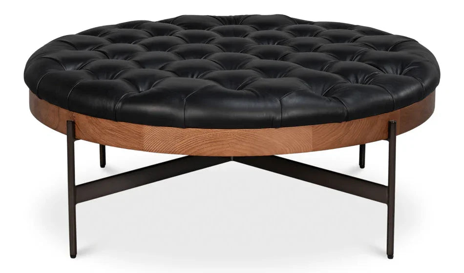Corbet Tufted Leather Cocktail Ottoman - LOOMLAN - Sarreid - Ottomans