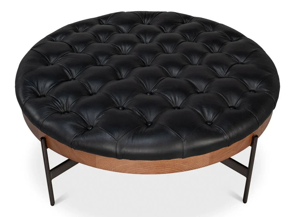 Corbet Tufted Leather Cocktail Ottoman - LOOMLAN - Sarreid - Ottomans