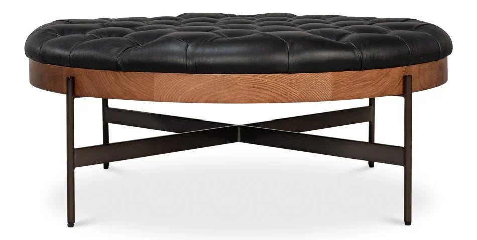 Corbet Tufted Leather Cocktail Ottoman - LOOMLAN - Sarreid - Ottomans