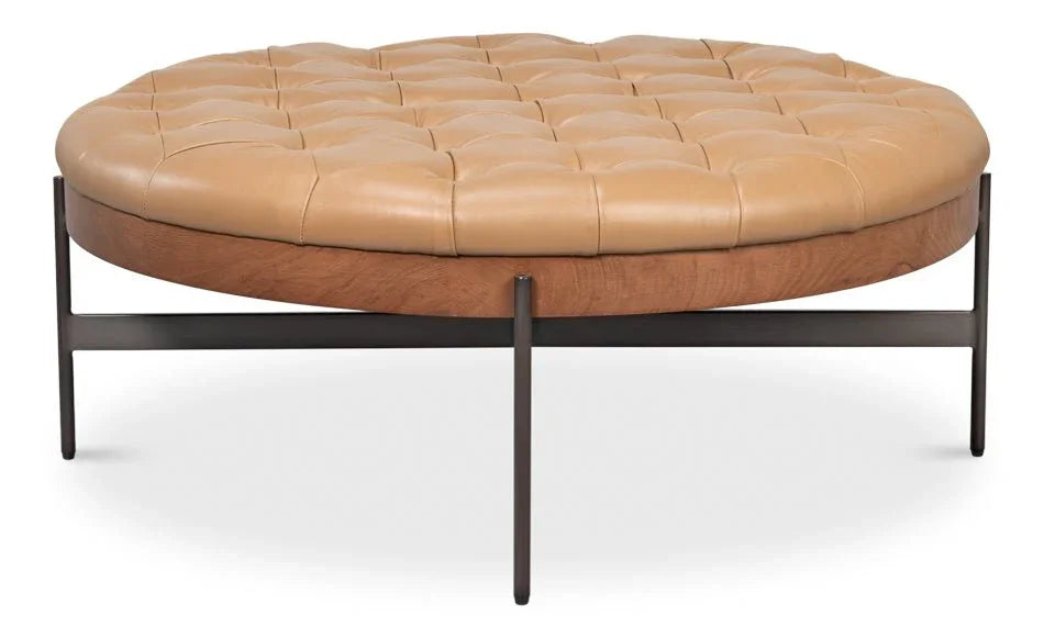 Corbet Tufted Leather Cocktail Ottoman - LOOMLAN - Sarreid - Ottomans