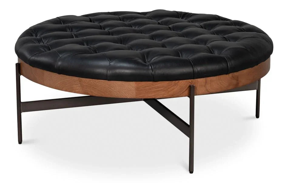 Corbet Tufted Leather Cocktail Ottoman - LOOMLAN - Sarreid - Ottomans