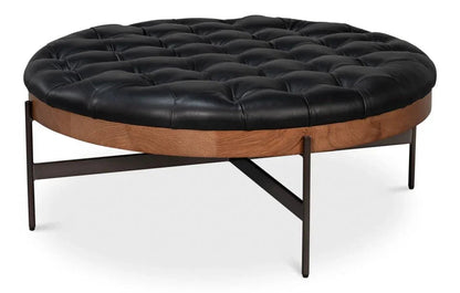Corbet Tufted Leather Cocktail Ottoman - LOOMLAN - Sarreid - Ottomans