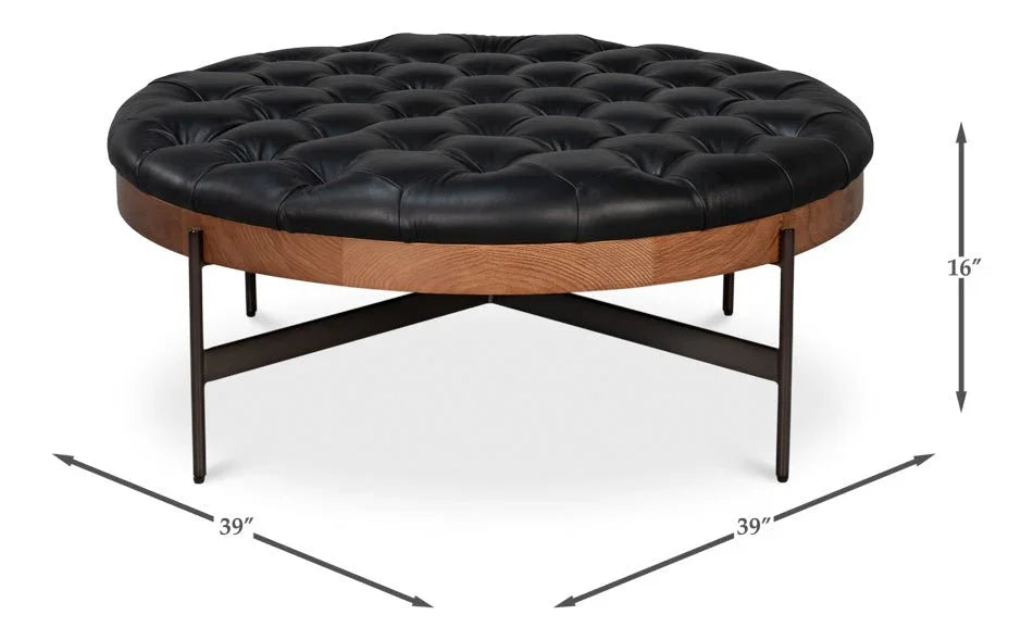 Corbet Tufted Leather Cocktail Ottoman - LOOMLAN - Sarreid - Ottomans