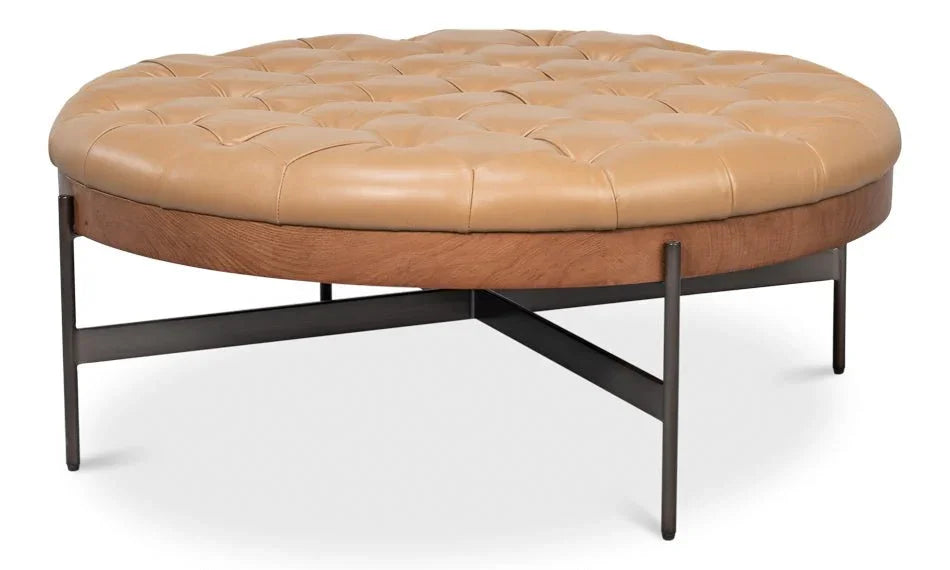 Corbet Tufted Leather Cocktail Ottoman - LOOMLAN - Sarreid - Ottomans