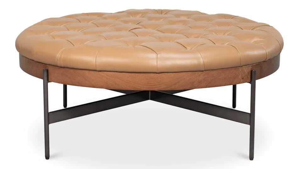 Corbet Tufted Leather Cocktail Ottoman - LOOMLAN - Sarreid - Ottomans