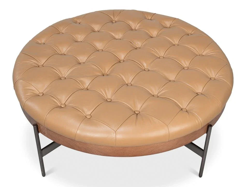 Corbet Tufted Leather Cocktail Ottoman - LOOMLAN - Sarreid - Ottomans