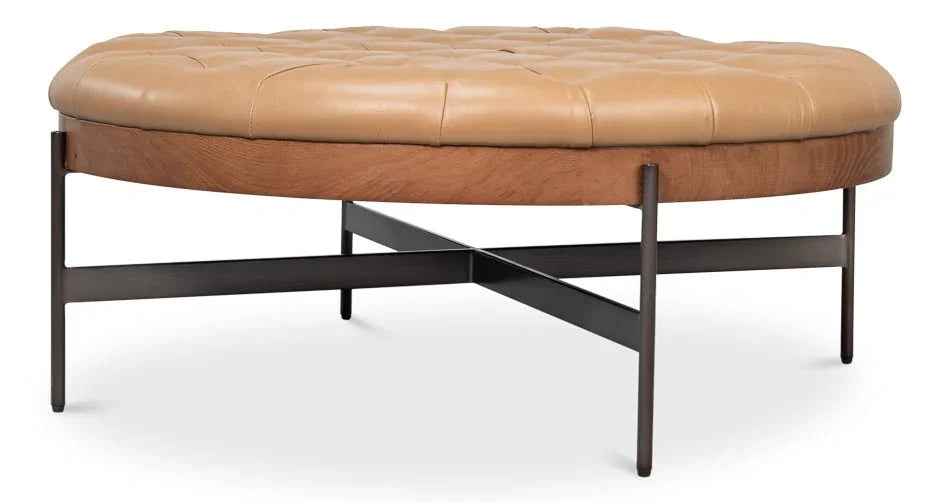 Corbet Tufted Leather Cocktail Ottoman - LOOMLAN - Sarreid - Ottomans