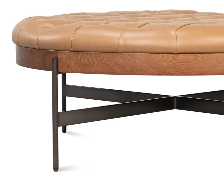 Corbet Tufted Leather Cocktail Ottoman - LOOMLAN - Sarreid - Ottomans