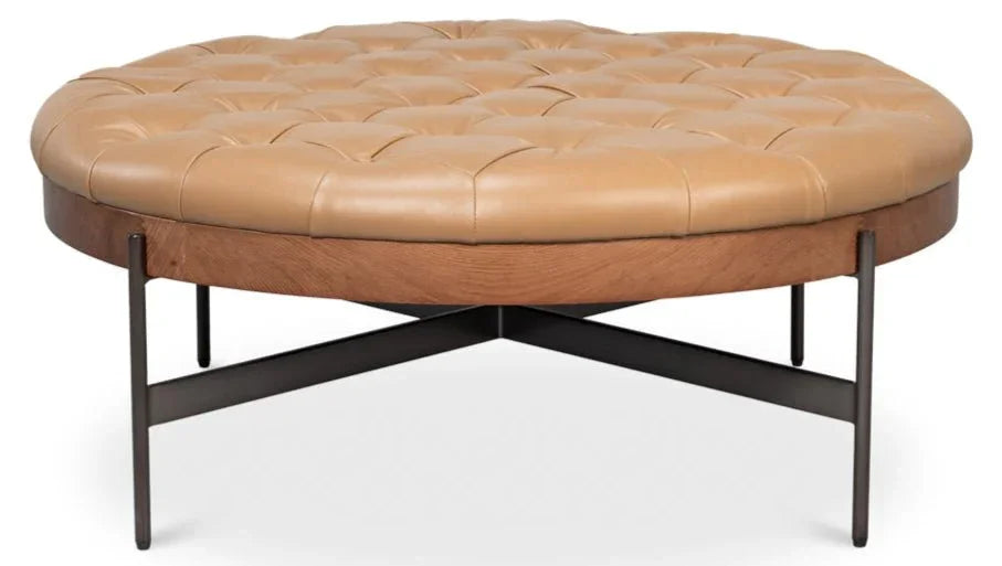 Corbet Tufted Leather Cocktail Ottoman - LOOMLAN - Sarreid - Ottomans