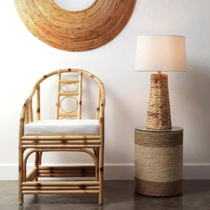 Corn Straw & Tempered Glass Side Table - LOOMLAN - Jamie Young - Side Tables