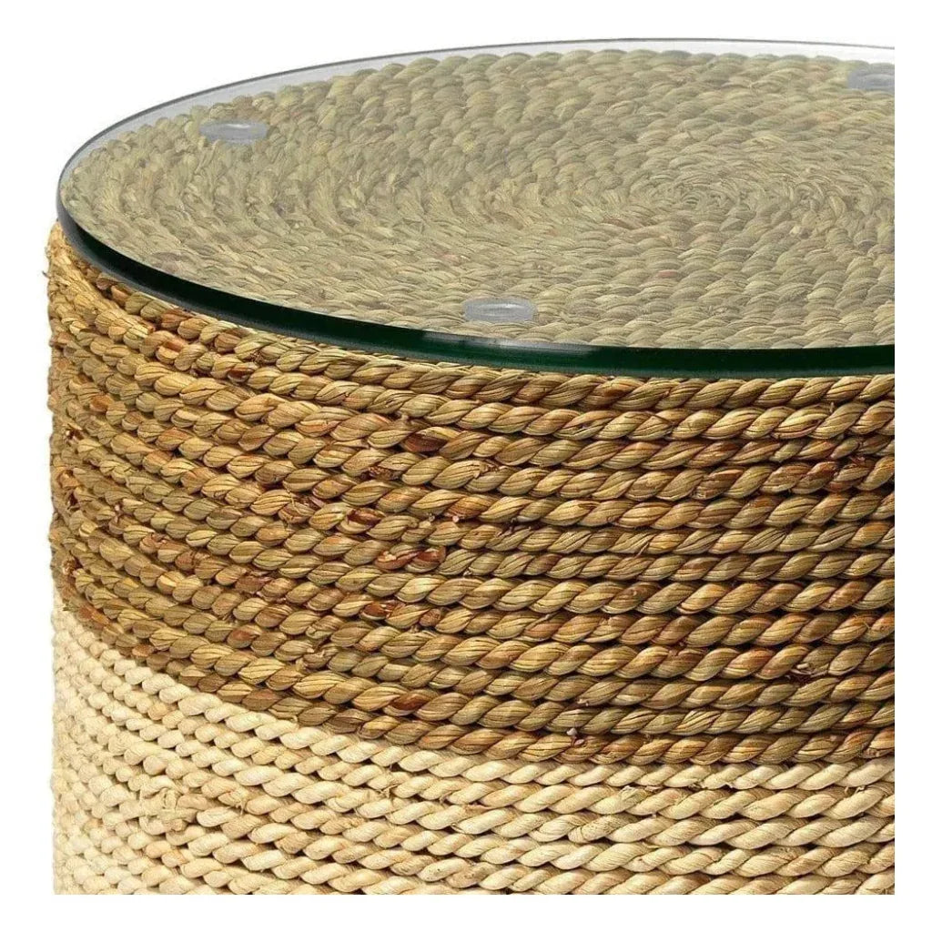 Corn Straw & Tempered Glass Side Table - LOOMLAN - Jamie Young - Side Tables