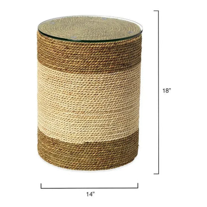 Corn Straw & Tempered Glass Side Table - LOOMLAN - Jamie Young - Side Tables