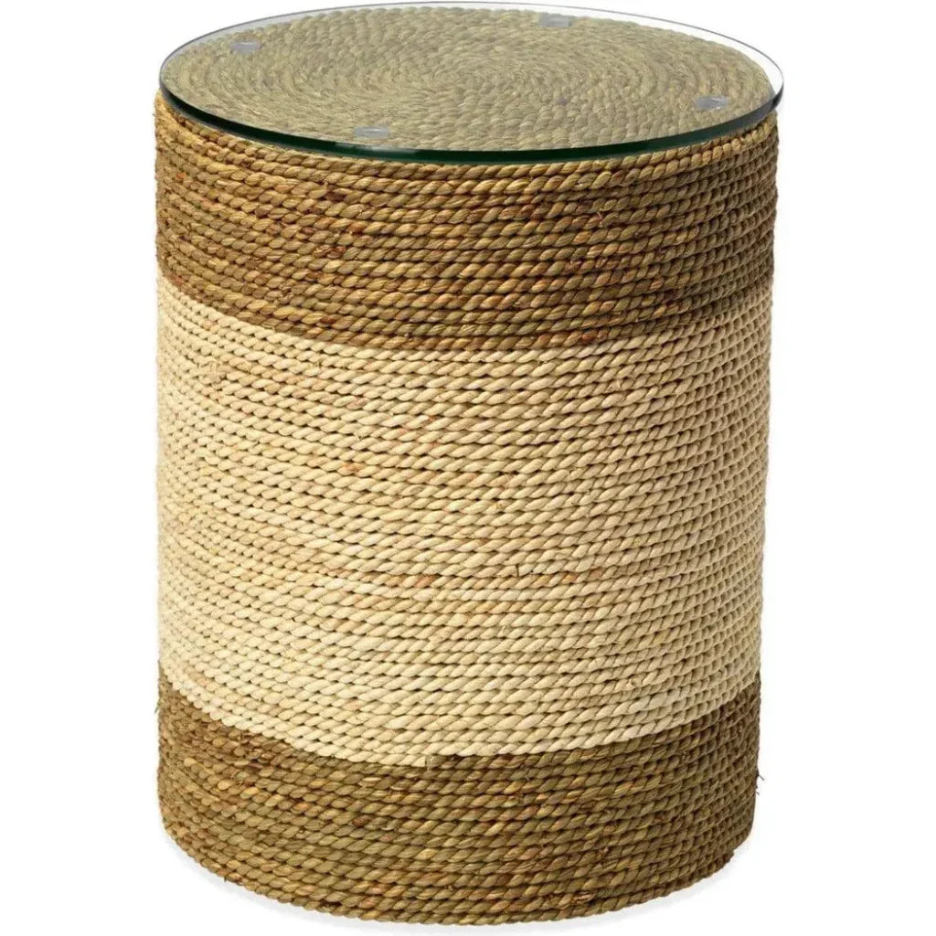 Corn Straw & Tempered Glass Side Table - LOOMLAN - Jamie Young - Side Tables