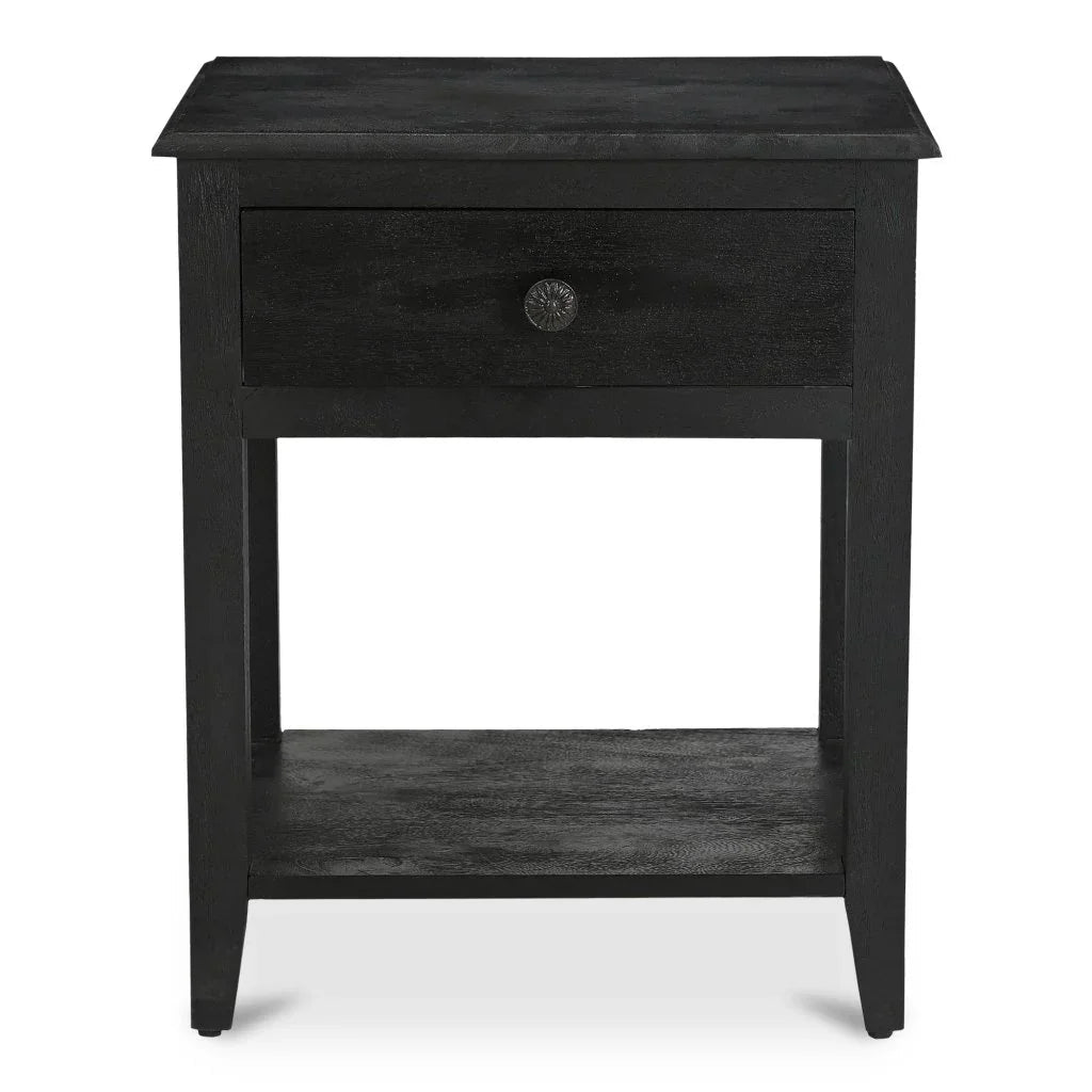 Corrine Antique Black Floral Handle Nightstand - LOOMLAN - Moe's Home - Nightstands