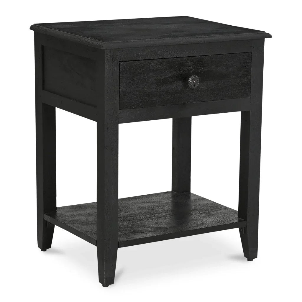 Corrine Antique Black Floral Handle Nightstand - LOOMLAN - Moe's Home - Nightstands