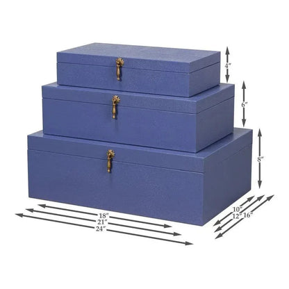 Cosmos Leather & Mdf Blue Nesting Boxes Set of 3 - LOOMLAN - Sarreid - Boxes & Bowls