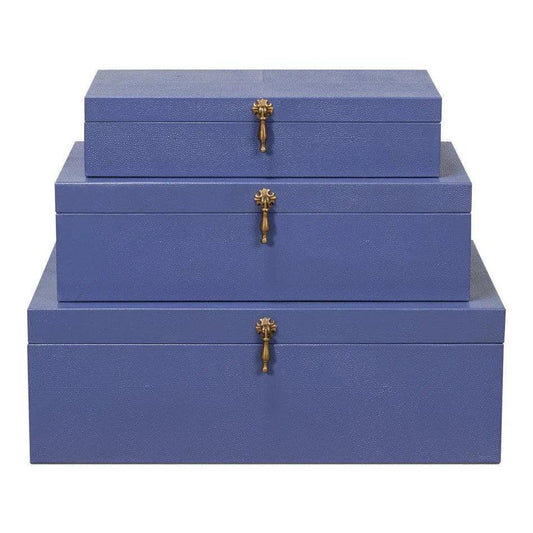 Cosmos Leather & Mdf Blue Nesting Boxes Set of 3 - LOOMLAN - Sarreid - Boxes & Bowls