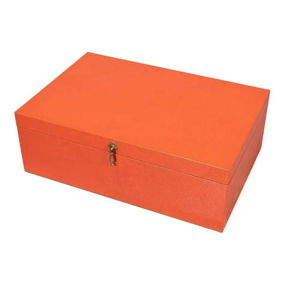 Cosmos Leather & Mdf Orange Nesting Boxes Set of 3 - LOOMLAN - Sarreid - Boxes & Bowls