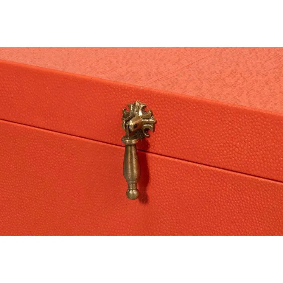 Cosmos Leather & Mdf Orange Nesting Boxes Set of 3 - LOOMLAN - Sarreid - Boxes & Bowls