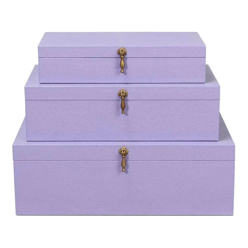 Cosmos Leather & Mdf Purple Nesting Boxes Set of 3 - LOOMLAN - Sarreid - Boxes & Bowls