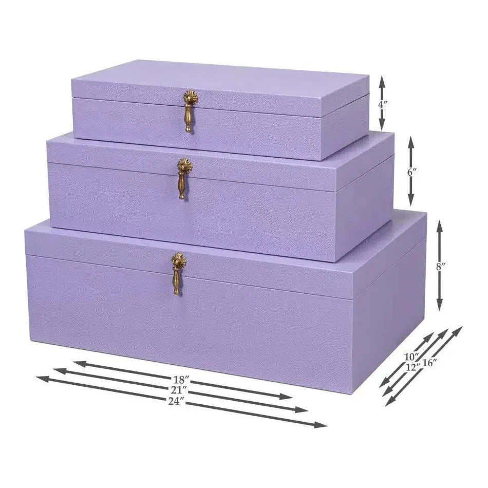 Cosmos Leather & Mdf Purple Nesting Boxes Set of 3 - LOOMLAN - Sarreid - Boxes & Bowls
