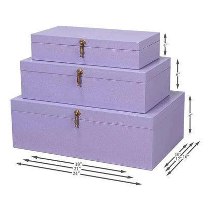 Cosmos Leather & Mdf Purple Nesting Boxes Set of 3 - LOOMLAN - Sarreid - Boxes & Bowls