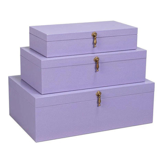 Cosmos Leather & Mdf Purple Nesting Boxes Set of 3 - LOOMLAN - Sarreid - Boxes & Bowls