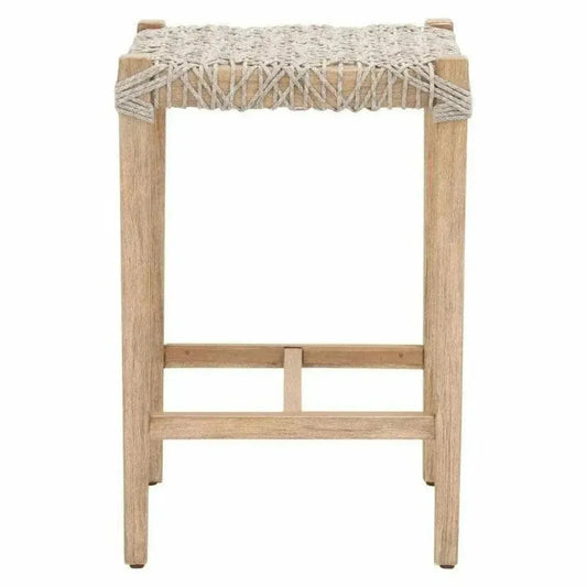 Costa Backless Counter Stool Taupe Rope Mahogany Wood - LOOMLAN - Essentials For Living - Counter Stools
