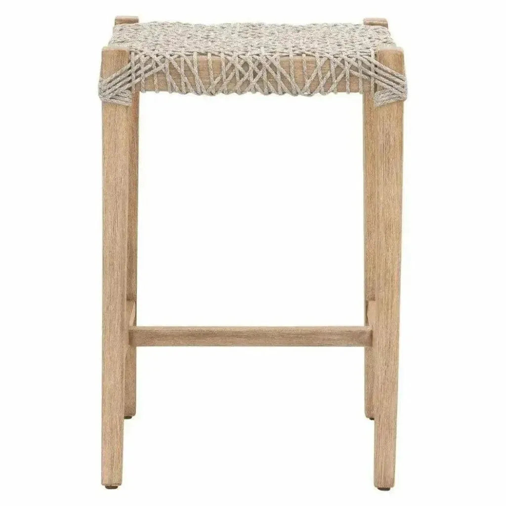 Costa Backless Counter Stool Taupe Rope Mahogany Wood - LOOMLAN - Essentials For Living - Counter Stools
